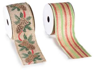 wholesale glitter christmas ribbon pine cone print