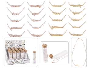 Choker / colier metalic cu cuvinte, in eprubeta din sticla