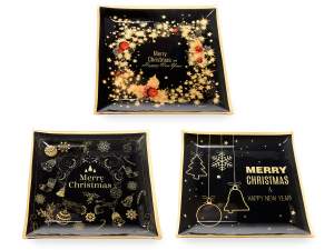 Assiette de Noël en verre or noir en gros