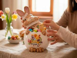 Ingrosso barattolo biscottiera pasqua coniglio