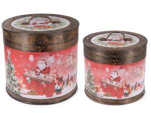 Juego de 2 cajas de madera con adornos navideños