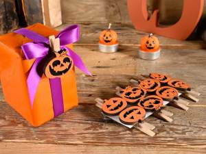 Ingrosso mollette legno zucca Halloween