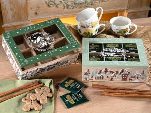 boîte à thé en gros paysage de neige de Noël