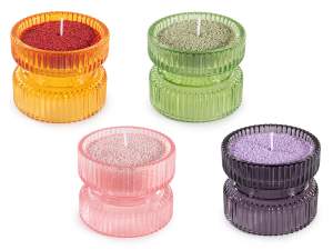gros bougeoirs verre cire sable mèches