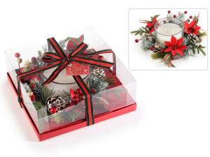 bougie de Noël en gros avec guirlande et pin