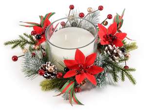bougie de Noël en gros avec guirlande et pin
