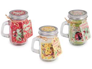 bougies en gros, mug en verre, porte-bonheur