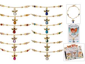 Bracelet en métal orné d'un ange et de pierres synthétiques