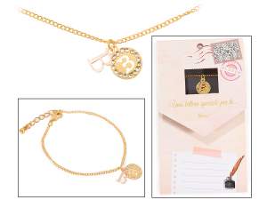 Bracelet double pendentif en métal avec strass et lettre - B