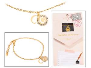 Bracelet double pendentif en métal avec strass et lettre - C