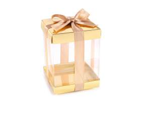 Mayorista cajas regalo de PVC con lazo dorado