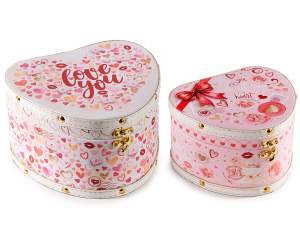 Juego de 2 cajas de madera en forma de corazón con gancho de