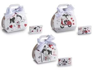 Conjunto de caja de papel con lazo y tarjeta para enamorados