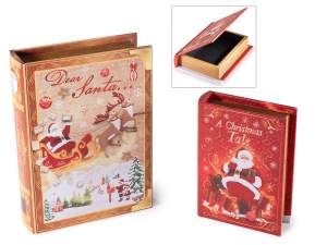 Juego de 2 cajas de libros navideñas de madera forradas