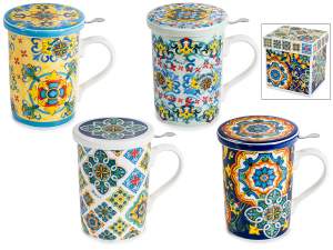 Taza de té de porcelana de 350 ml, filtro y tapa de acero.