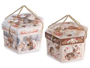 Caja de papel hexagonal para panettone con asas y tapa
