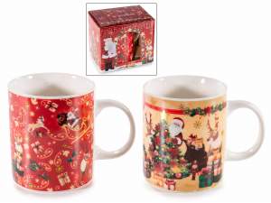 Taza navideña de porcelana de 380 ml con detalles dorados
