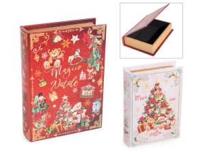 Juego de 2 cajas de libros navideñas de madera forradas