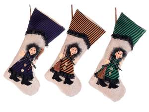 Ingrosso calze stoffa befana resina
