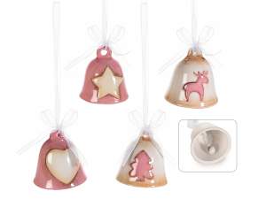 Grossista campanella natale ceramica rosa