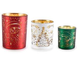 Juego de 3 portavelas navideñas de cristal decorado