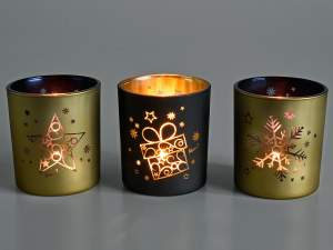 Mayorista portavelas navideño tarro dorado y negro
