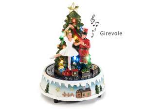 Village de Noël en Polyrésine, Patineurs en mouvement, h 15 cm, mélodies de  Noël