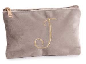 Bolso de mano terciopelo con cierre de cremallera y letra J
