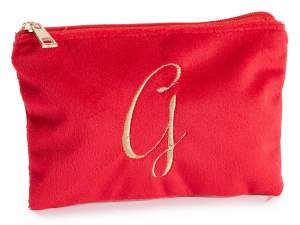 Bolso de mano terciopelo, cierre de cremallera y letra G