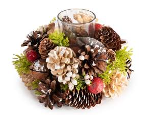 ingrosso centrotavola candela natale pigne