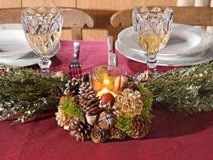 ingrosso centrotavola candela natale pigne