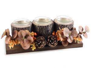 ingrosso centrotavola autunno legno candele
