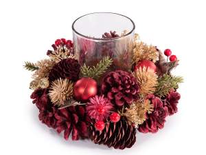 ingrosso centrotavola natale candela pigne bacche