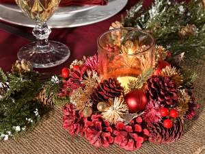 ingrosso centrotavola natale candela pigne bacche