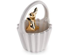 ingrosso cestino pasqua porcellana coniglietto oro