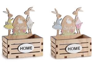Grossista cestino legno Pasqua coniglietti