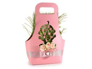 Grossista porta fiori rosa bimba cestino