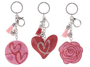 Grossista charm porta chiave rosa cuore strass