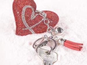 Grossista charm porta chiave rosa cuore strass