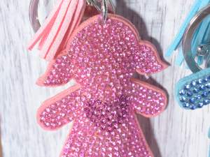 Ingrosso porta chiavi bimba rosa glitter strass