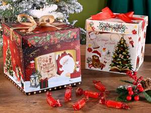 wholesale christmas box bow santa claus prints