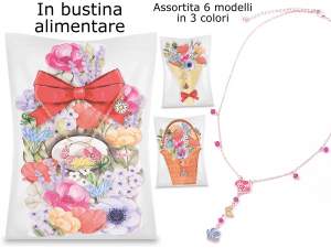 Collier surprise en métal Fleur dans carte et sachet