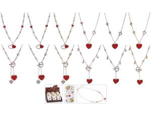 Collier en métal avec coeur laqué et strass, avec carte