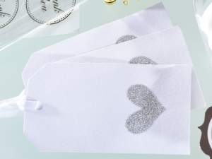 Grossista tag etichette carta bianca cuore glitter