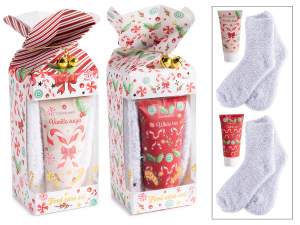 ingrosso confezione regalo natale calzini crema