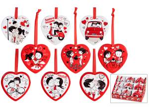 Corazón de cerámica colgante con decoración de enamorados