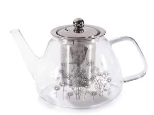wholesale teapot herbal tea glass steel herbs
