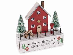 Ingrosso decorazione Natale legno casetta luci LED