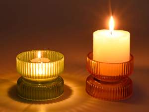 wholesale double-use knurled glass candle holder