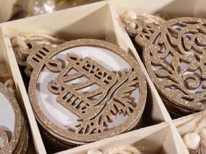 Grossista decori natale legno glitter appendere